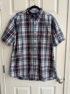 Tommy Hilfiger Short-Sleeve Plaid Button-Down Shirt - Blue/White/Red